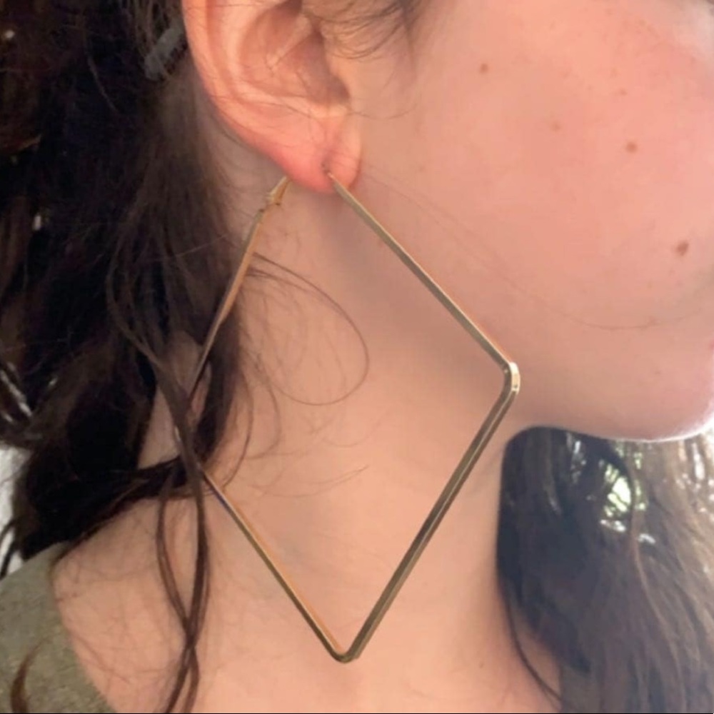 NEW Square Geometric gold Hoop Earrings - Picture 8 of 8